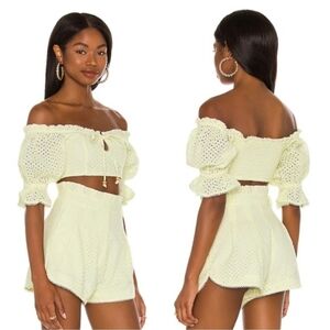 NWOT | Majorelle Thalia Top Lemon Cream Yellow Crop Puff Sleeve Size S